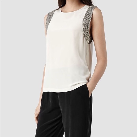 Allsaints ‘Gota’ Hand Embellished Silk Top - Picture 2 of 6